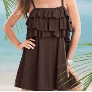 Brown Ruffled Swim Dress